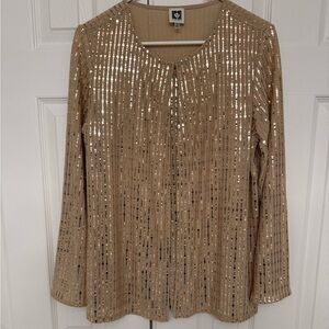 Anne Klein Gold Sequin Stripe Long Sleeve Top